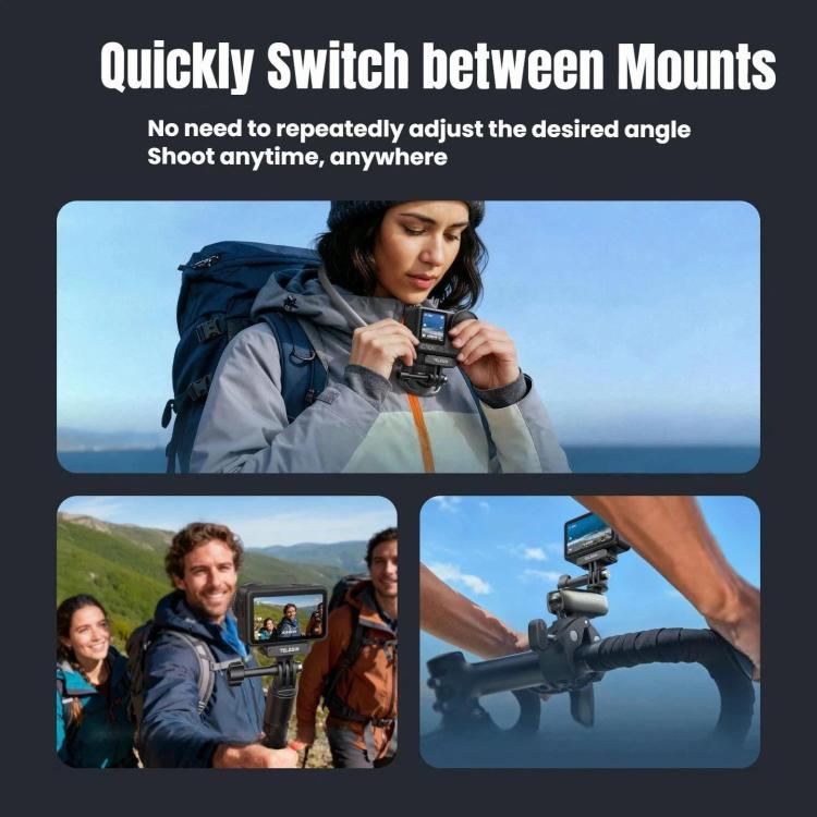 For DJI Osmo Action 6 TELESIN Magnetic Quick-release Adapter Mount Two-Claw Base - Black