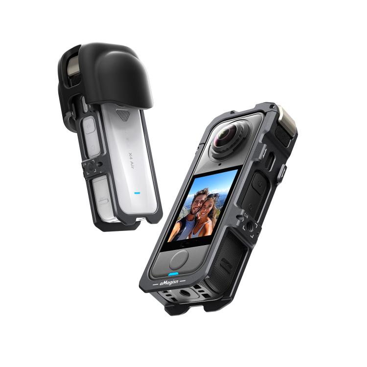 For Insta360 X4 Air aMagisn Quick-Release Metal Cage Wind Noise Reduction Expandable Frame with Lens Cap - Black