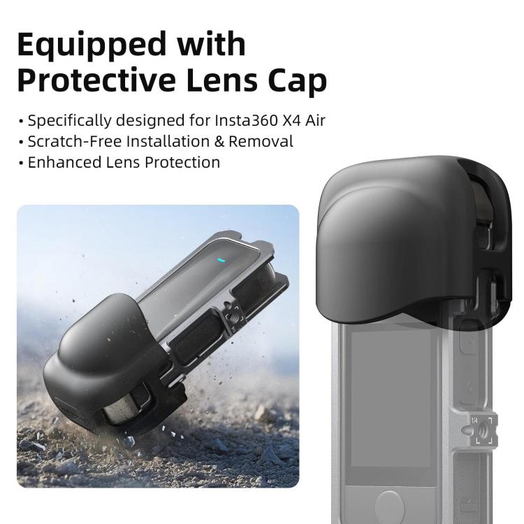 For Insta360 X4 Air aMagisn Quick-Release Metal Cage Wind Noise Reduction Expandable Frame with Lens Cap - Black