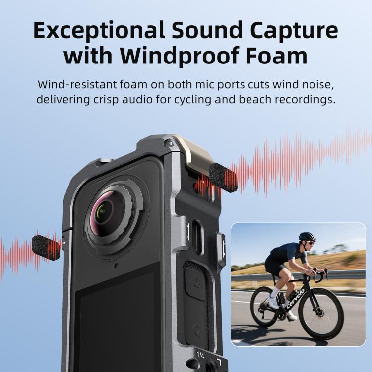 For Insta360 X4 Air aMagisn Quick-Release Metal Cage Wind Noise Reduction Expandable Frame with Lens Cap - Black