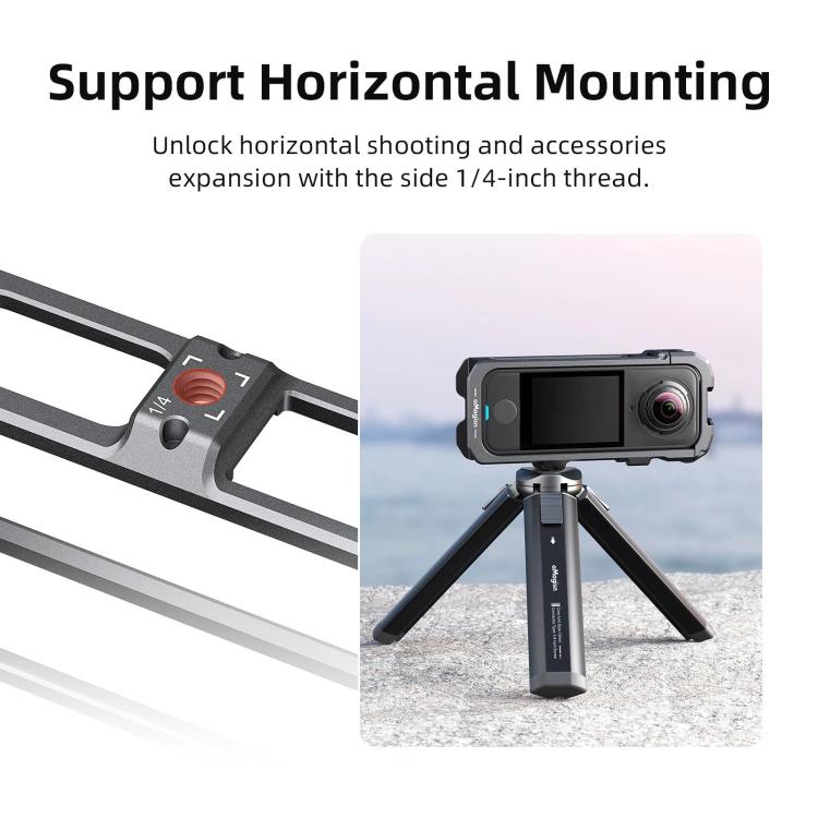 For Insta360 X4 Air aMagisn Quick-Release Metal Cage Wind Noise Reduction Expandable Frame with Lens Cap - Black