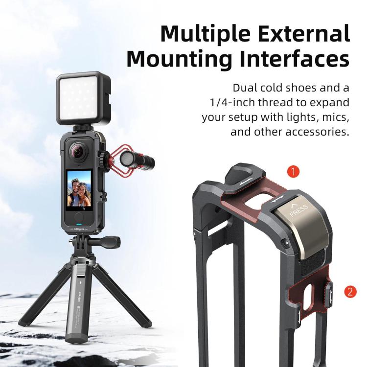 For Insta360 X4 Air aMagisn Quick-Release Metal Cage Wind Noise Reduction Expandable Frame with Lens Cap - Black