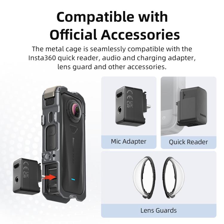 For Insta360 X4 Air aMagisn Quick-Release Metal Cage Wind Noise Reduction Expandable Frame with Lens Cap - Black