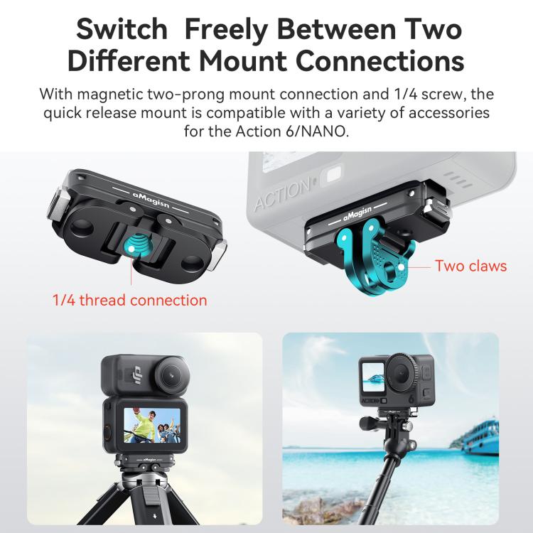 For DJI Osmo Action 6/Nano aMagisn Bidirectional Magnetic Quick Release Adapter  2.0 - Black