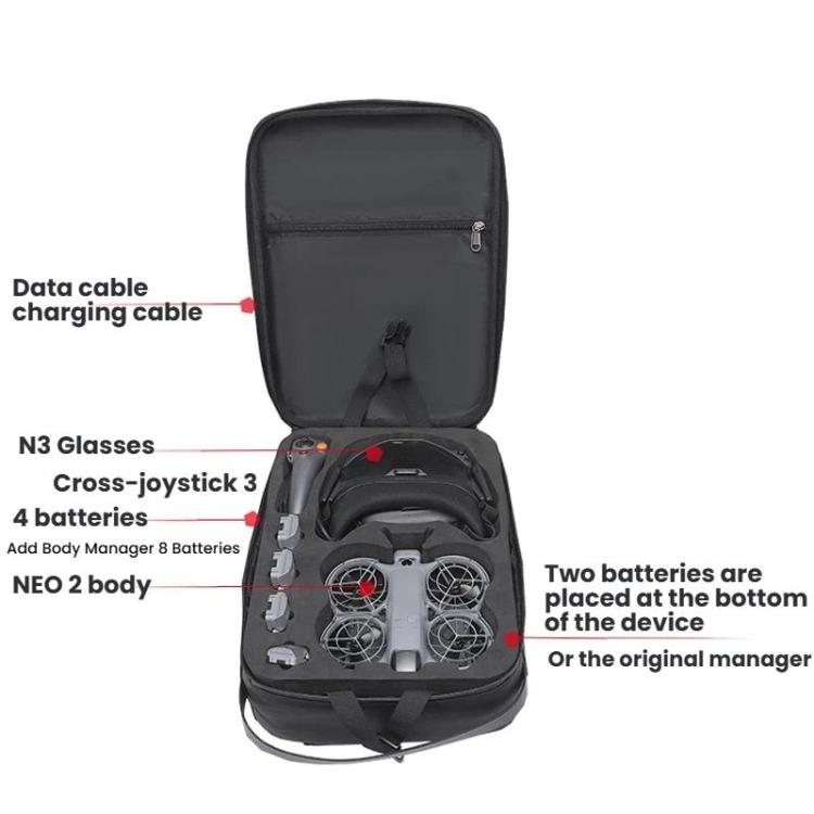 For DJI Neo 2 BKano Physical Smooth Flying Kit Organizer Bag Double Shoulder Hard Shell Bag - Dark Gray