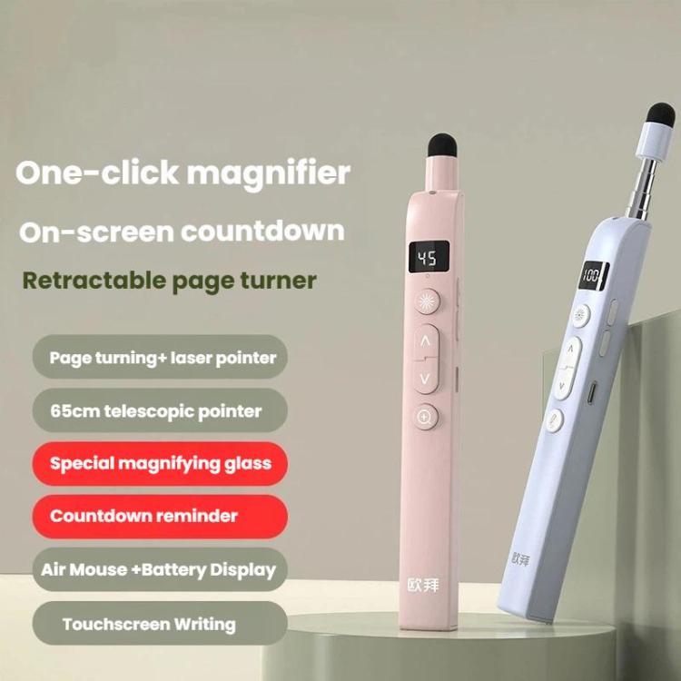OUBAI T10S Presentation Pointer With Magnifier & Air Mouse, Red Laser, Screen Writing, Timer, Plug & Play - Pink