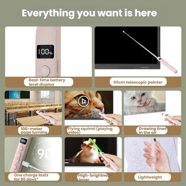 OUBAI T10S Presentation Pointer With Magnifier & Air Mouse, Red Laser, Screen Writing, Timer, Plug & Play - Pink