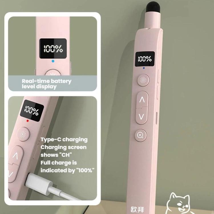 OUBAI T10S Presentation Pointer With Magnifier & Air Mouse, Red Laser, Screen Writing, Timer, Plug & Play - Pink