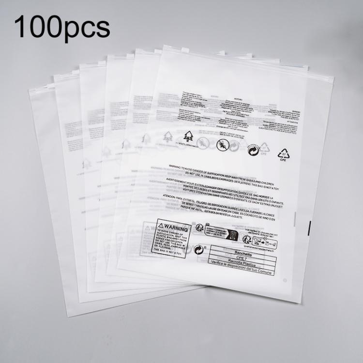 100pcs Warning Label Zipper Bag Clothing Sock Packaging Bag, Spec: Sandblasted 30 x 40cm