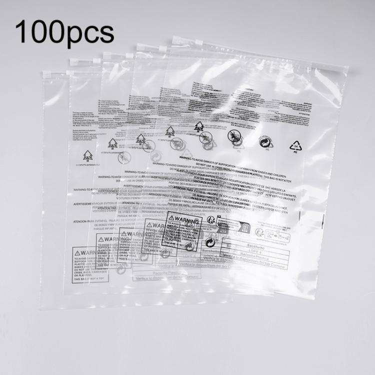 100pcs Warning Label Zipper Bag Clothing Sock Packaging Bag, Spec: Transparent 45 x 55cm