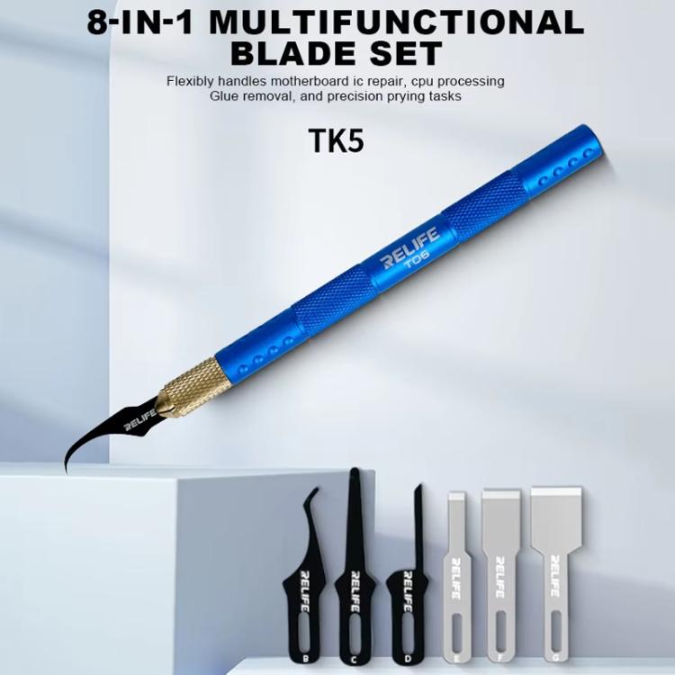 RELIFE TK5 8 In 1 Multi-functional Mobile Phone Repair Blade Set Pry IC Chip CPU Layers Scrape Edge Rubber Degumming Tool