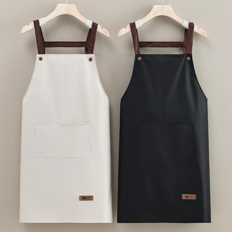Waterproof Oil-Resistant Apron with Button Decoration Adjustable H-Back Straps