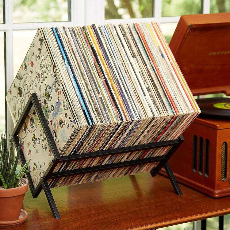 Desktop Iron Bookcase Vinyl Record Magazine Storage Rack - Black
