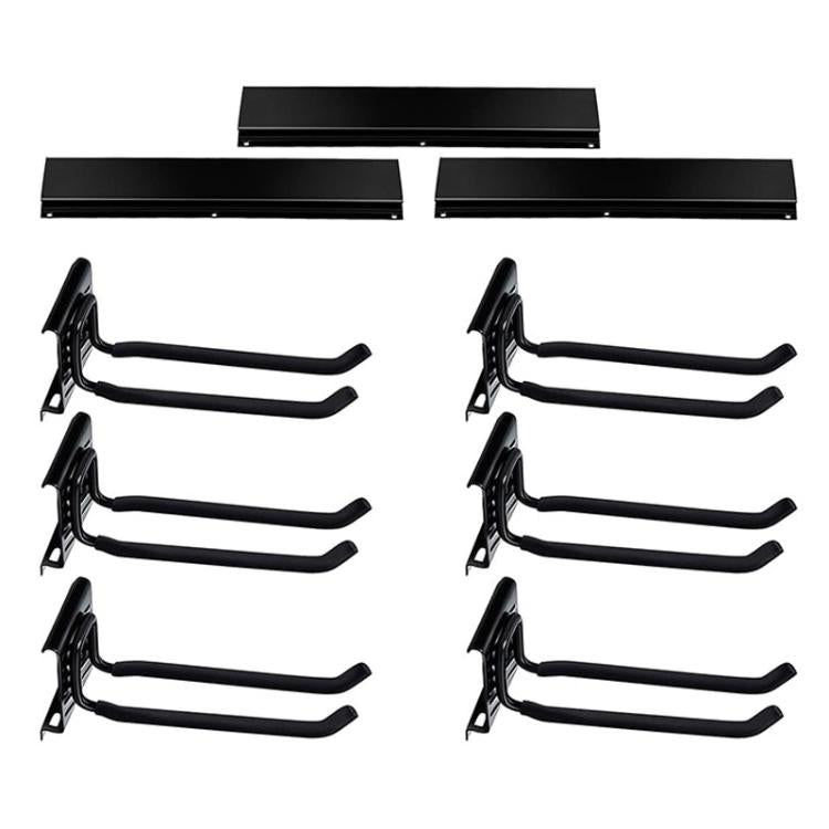 9pcs Wall Mounted Metal Slatwall Hooks Garden Tool Detachable Hanger - Black