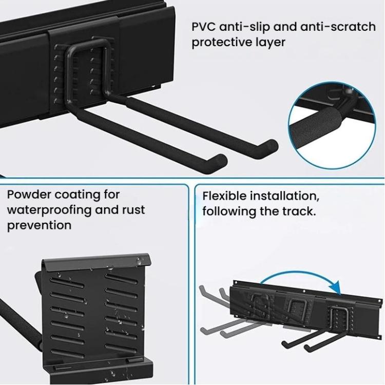 9pcs Wall Mounted Metal Slatwall Hooks Garden Tool Detachable Hanger - Black