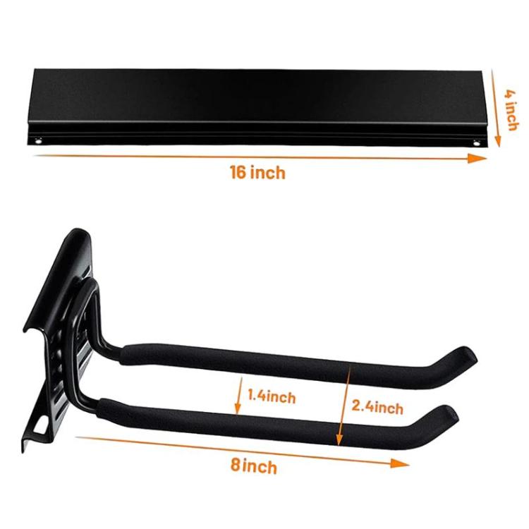 9pcs Wall Mounted Metal Slatwall Hooks Garden Tool Detachable Hanger - Black