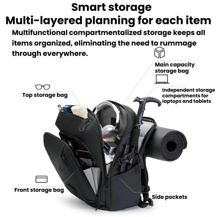 BANGE FW-225 Large-Capacity Water-Repellent Travel Backpack Outdoor Lightweight Shock-Absorbing Backpack - Black