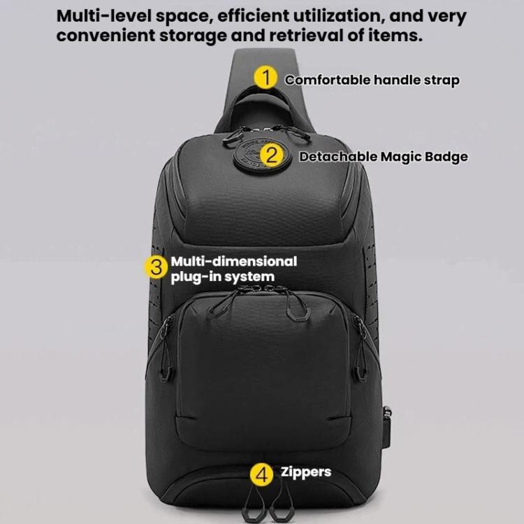 BANGE FW228 Men Large-Capacity Casual Chest Bag Multifunctional Sports Crossbody Sling Bag - Black