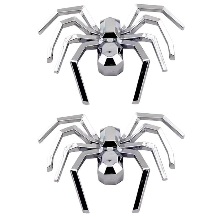 2pcs General Car Metallic Spider Emblem 3D Car Decorative Sticker - Silver