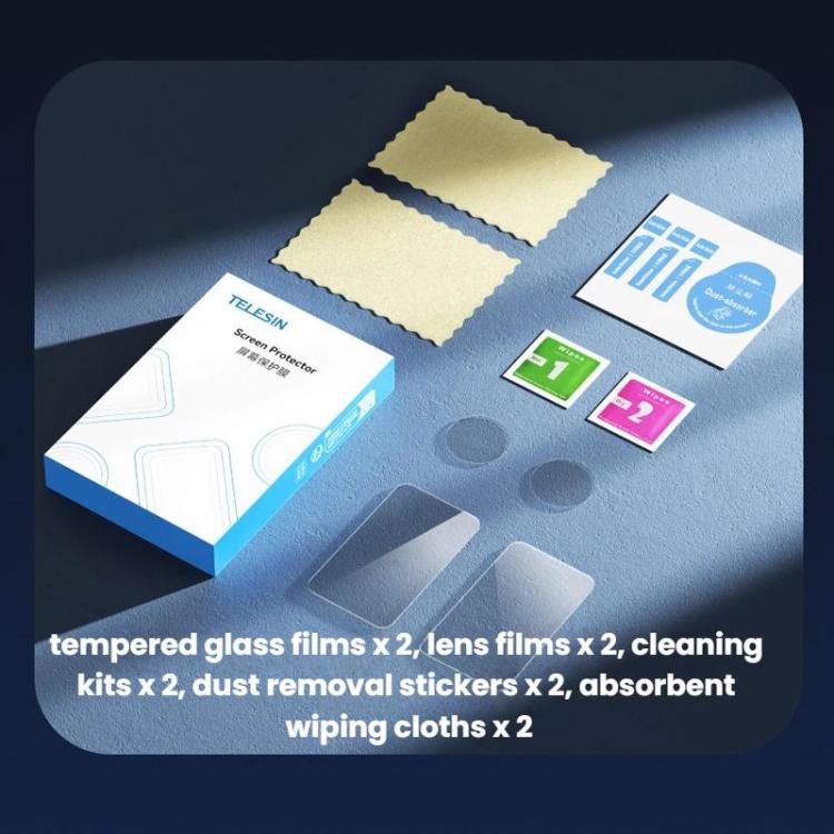 For DJI Osmo Nano TELESIN Tempered Glass Screen Protector + Camera Lens Soft Film - 2sets