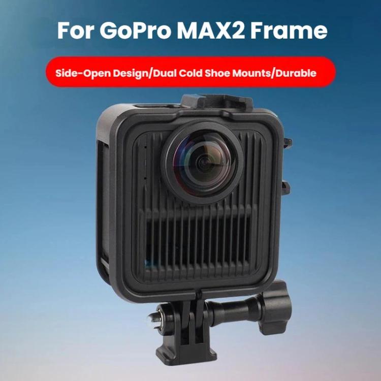 For GoPro MAX2 Plastic Frame Side-Open Protective Cage with Dual Cold Shoe Mounts