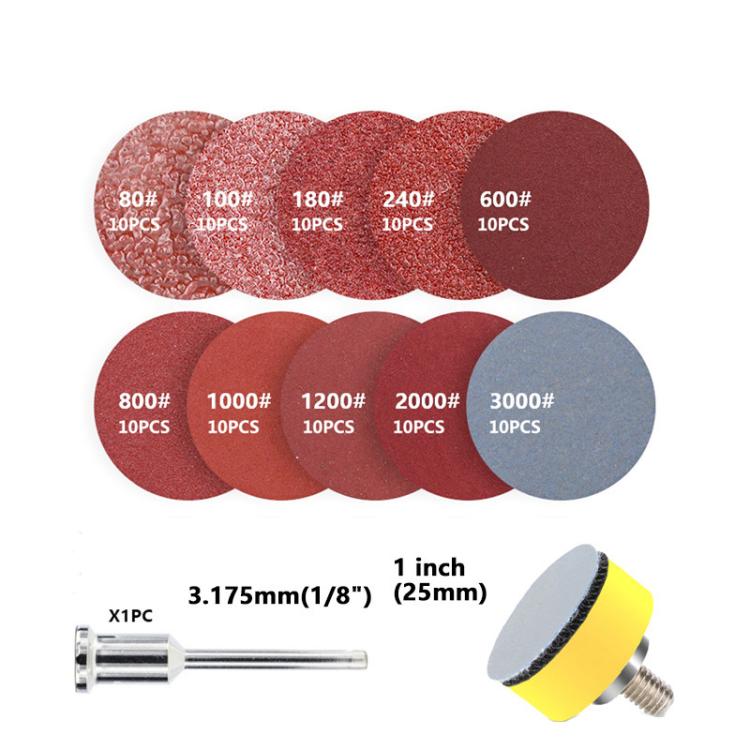 102pcs 1 Inch Flocked Sandpaper Sheets Sanding Disc Pad 3.175mm Round Shank Polishing Kit For Metal & Jade Polishing
