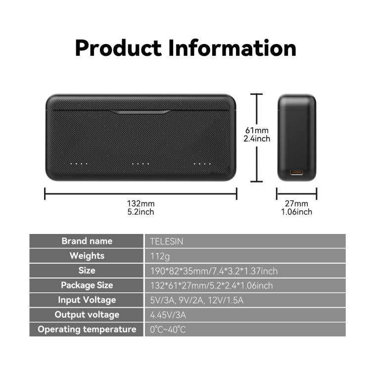 TELESIN Fast Charging Case For DJI Osmo Action 6 / 360 / 5 Pro 3-Slot Battery Storage Box - Black