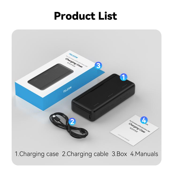 TELESIN Fast Charging Case For DJI Osmo Action 6 / 360 / 5 Pro 3-Slot Battery Storage Box - Black