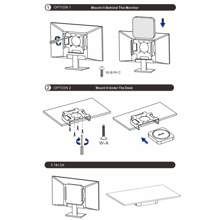 For Mac Mini M1 / M2 Under-Desk Monitor Rear Mounting Bracket