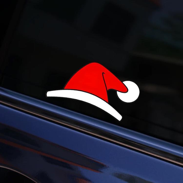 5pcs Waterproof Christmas Hat Car Window Decals Holiday Automotive Stickers - Red