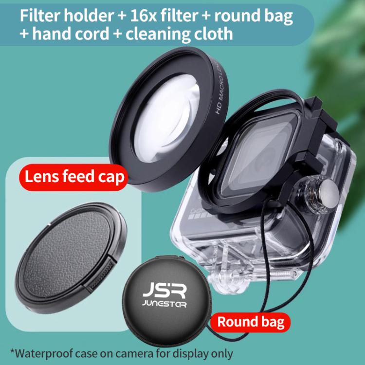 JSR 16X Macro Filter With Adapter Ring For GoPro HERO13/12/11/10/9/8 Black Action Camera