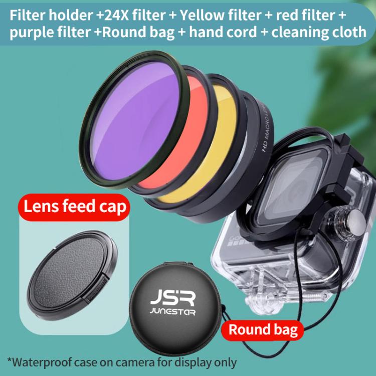 JSR 24X Macro & 3-color Diving Filter Kit For GoPro HERO13/12/11/10/9/8 Black Action Camera