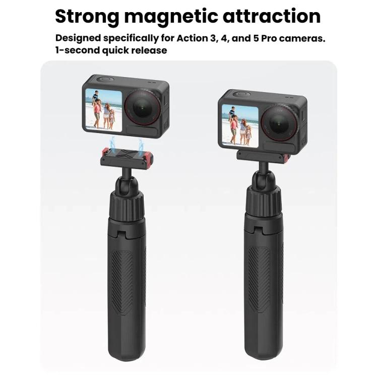 Magnetic Quick-Release Handheld Selfie Stick Tripod for DJI Osmo Action 5 Pro, 4, 3 with 360-Degree Rotation - Black
