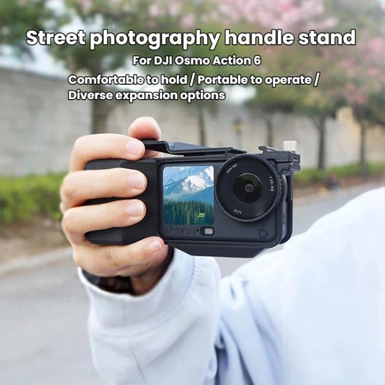 For DJI Osmo Action 6 Street Photo Handle Action Camera Handheld Bracket Cage Accessory, Spec: Frame Black