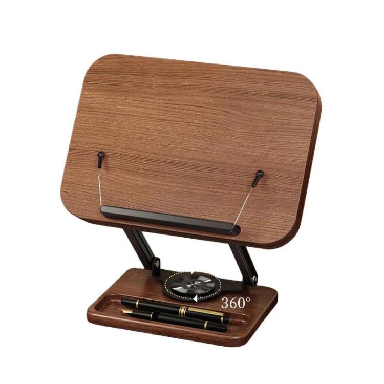 Wood 360-degree Rotating Adjustable Reading Stand with Hidden Spring Clip and Storage Groove - FBSG-064904