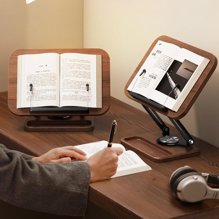 Wood 360-degree Rotating Adjustable Reading Stand with Hidden Spring Clip and Storage Groove - FBSG-064904
