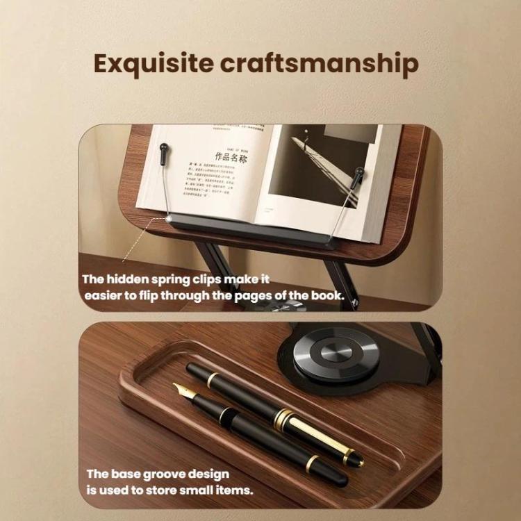 Wood 360-degree Rotating Adjustable Reading Stand with Hidden Spring Clip and Storage Groove - FBSG-064904