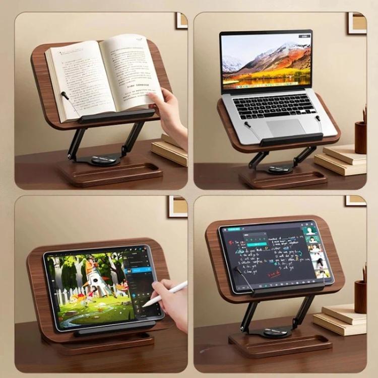 Wood 360-degree Rotating Adjustable Reading Stand with Hidden Spring Clip and Storage Groove - FBSG-064904