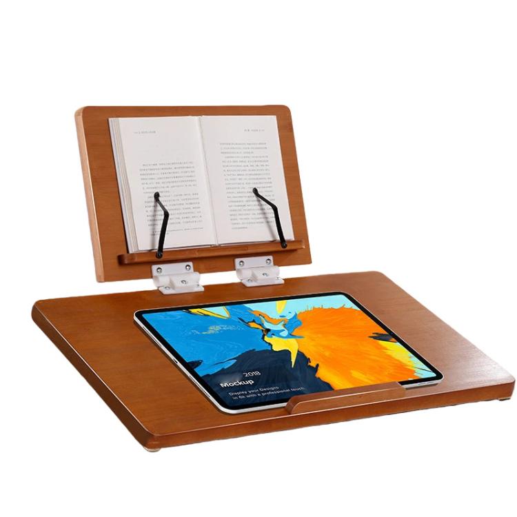 2-Tier Bamboo Reading Stand Tablet Holder, 6-Level Height Adjustable Book Rest & Laptop Riser 50x36cm Brown