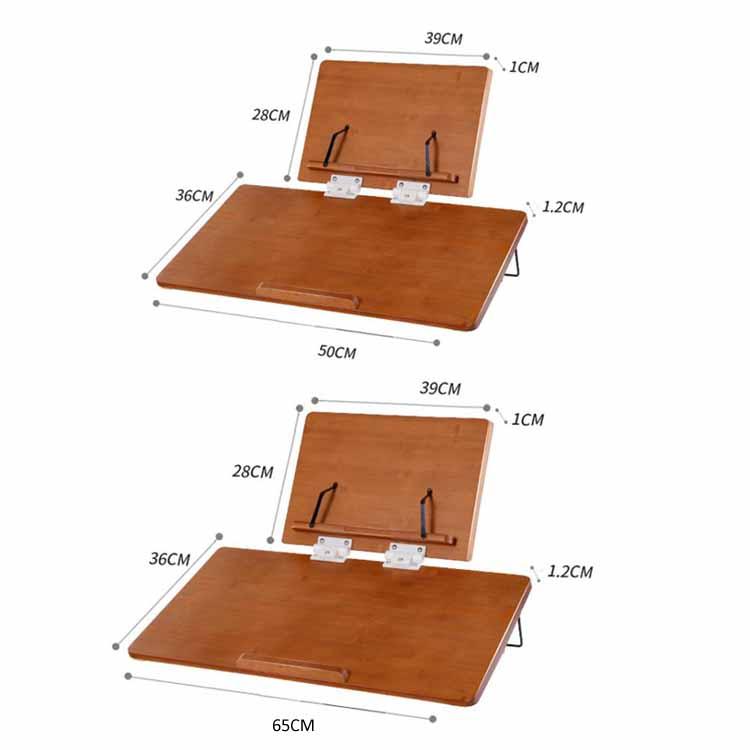 2-Tier Bamboo Reading Stand Tablet Holder, 6-Level Height Adjustable Book Rest & Laptop Riser 65x36cm Light