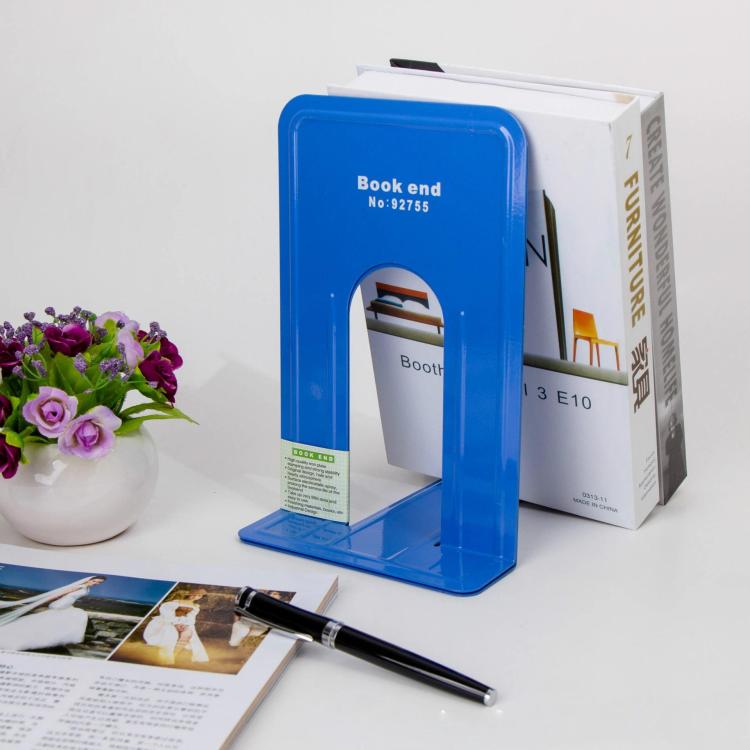 2pcs /Pack T-Shaped Metal Bookends Pen-Style Book Stands & Book Organizers for Shelves and Desk, Size: Medium Black