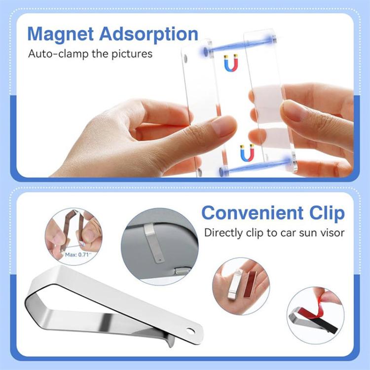 2pcs Acrylic Car Sun Visor Photo Clip Holder Magnetic Polaroid Clip - Transparent