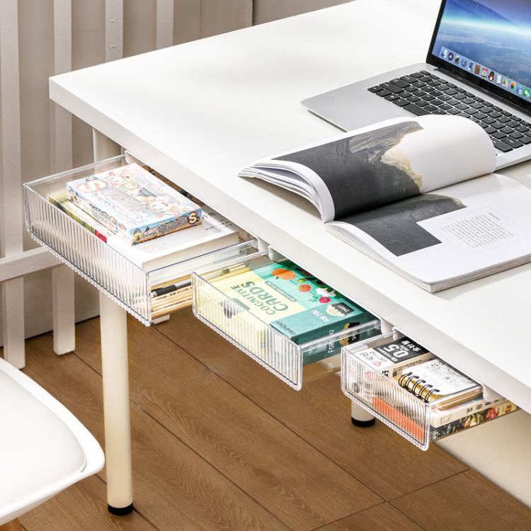 Under Desk Hidden Drawer Organizer Invisible Storage Box for Stationery and Office Supplies XL Clear