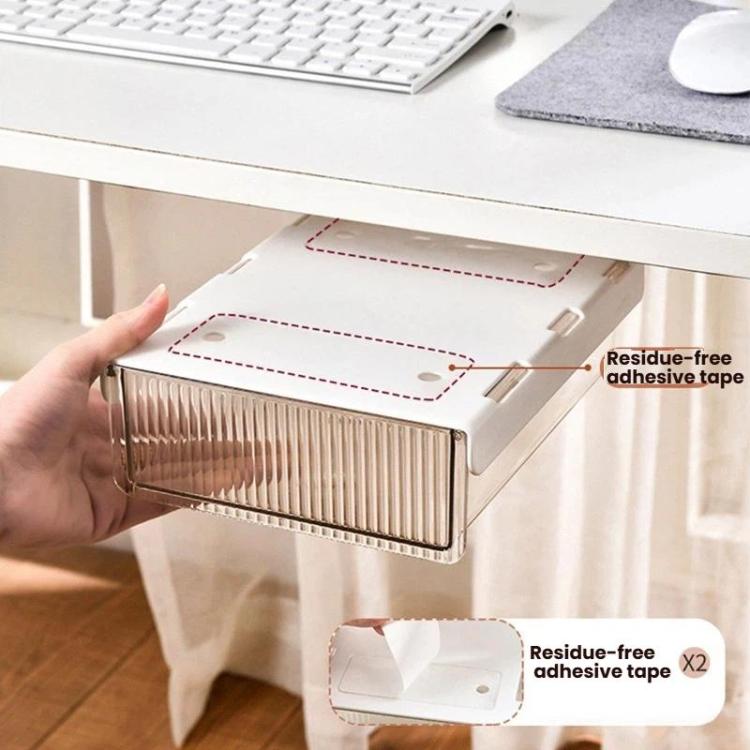 Under Desk Hidden Drawer Organizer Invisible Storage Box for Stationery and Office Supplies Medium Clear