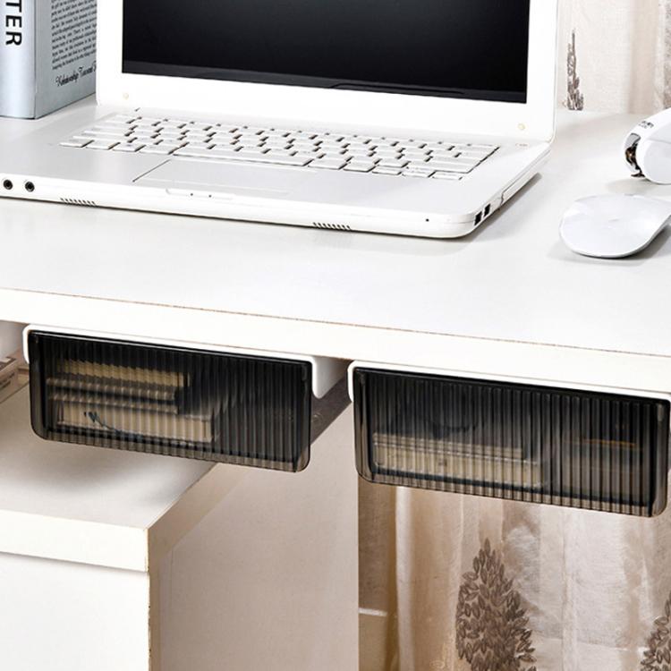 Under Desk Hidden Drawer Organizer Invisible Storage Box for Stationery and Office Supplies XL Clear Black