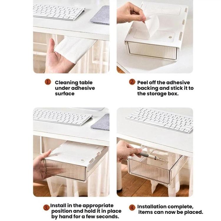 Under Desk Hidden Drawer Organizer Invisible Storage Box for Stationery and Office Supplies Large Clear
