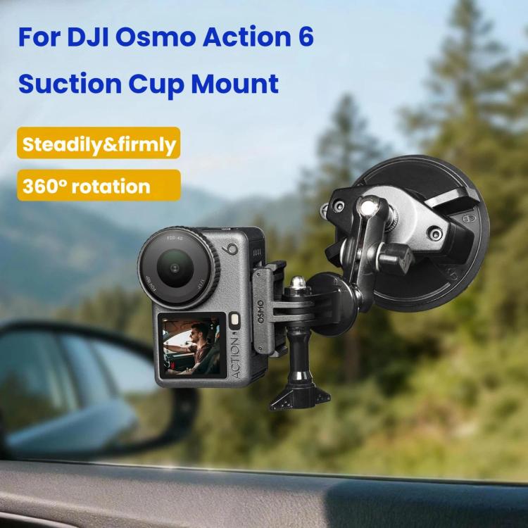 For DJI Osmo Action 6 Suction Cup Mount 360-degree Rotatable Car Windshield Mount with Vacuum Base - Black