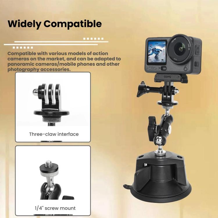 For DJI Osmo Action 6 Suction Cup Mount 360-degree Rotatable Car Windshield Mount with Vacuum Base - Black
