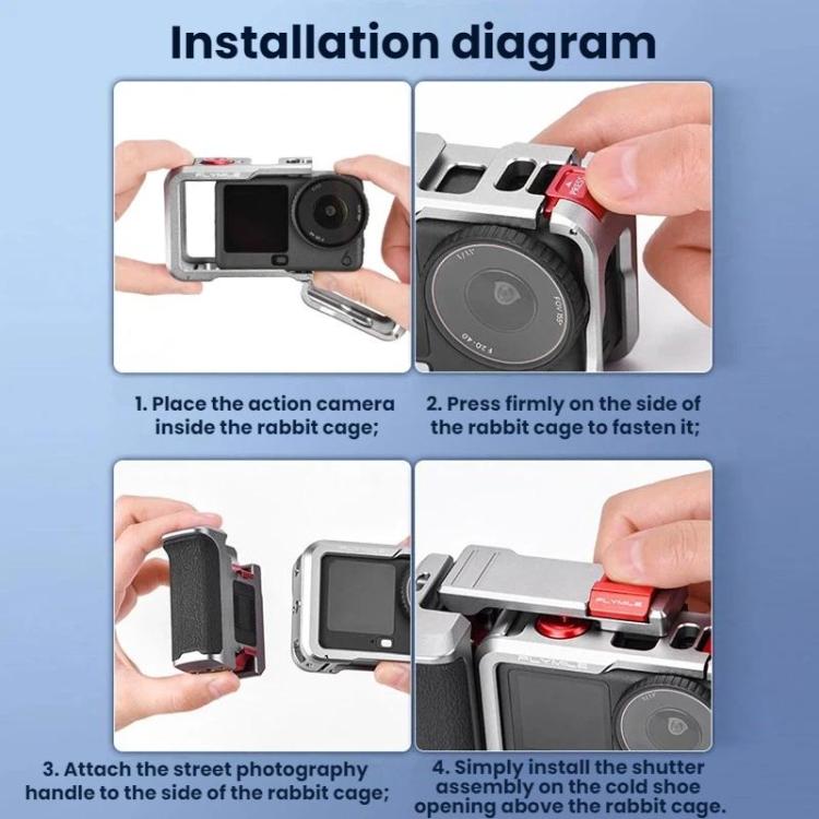 For DJI Osmo Action 6 Flymile Extended Cage Protective Frame Kit - Silver