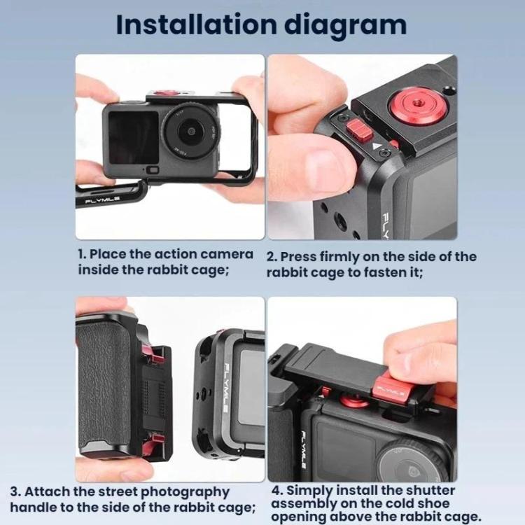 For DJI Osmo Action 6 Flymile Extended Cage Protective Frame Kit - Black